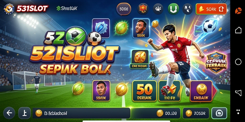 Screenshot gameplay 531SLOT dengan latar belakang sepak bola yang dinamis.