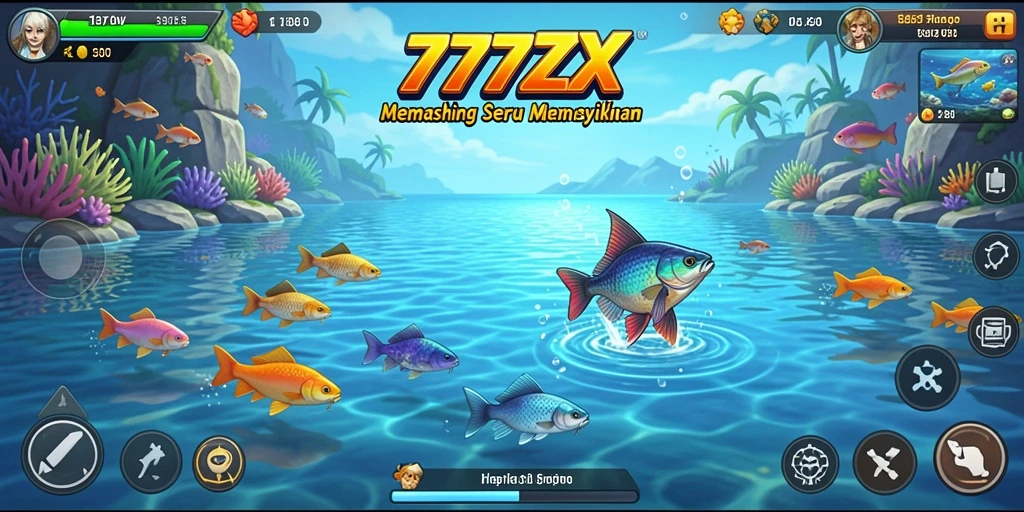 Screenshot gameplay 777ZX menampilkan aksi memancing yang seru dan menantang.