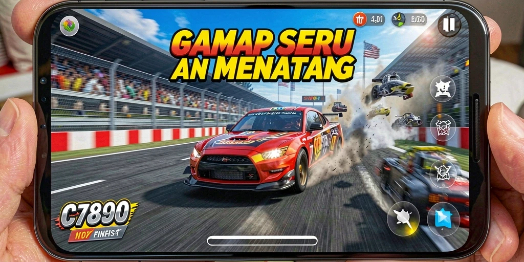 Gameplay seru C7890 saat pemain melaju kencang di trek balap.