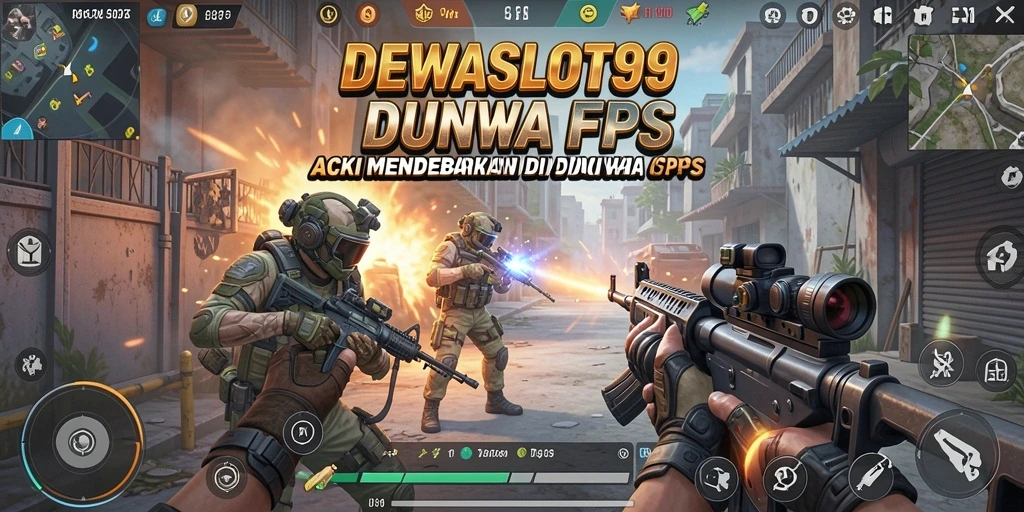 Tampilan gameplay menegangkan dari DEWASLOT99 di medan perang FPS.