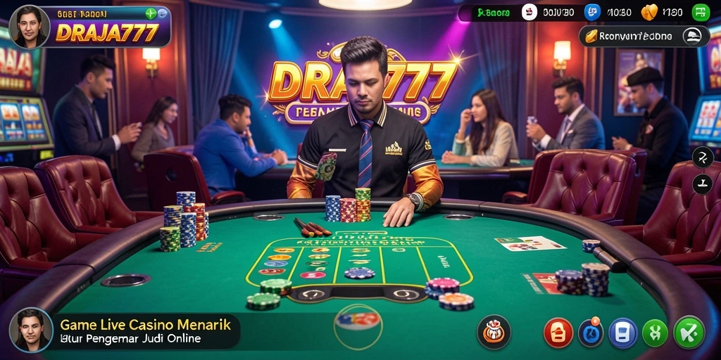 Screenshot DRAJA777 menampilkan dealer langsung dan gameplay kasino yang mendebarkan.