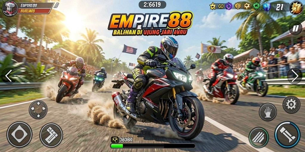 Gambaran gameplay seru balapan motor di EMPIRE88.