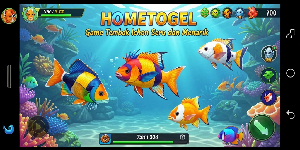Tampilan gameplay seru HOMETOGEL dengan berburu ikan.