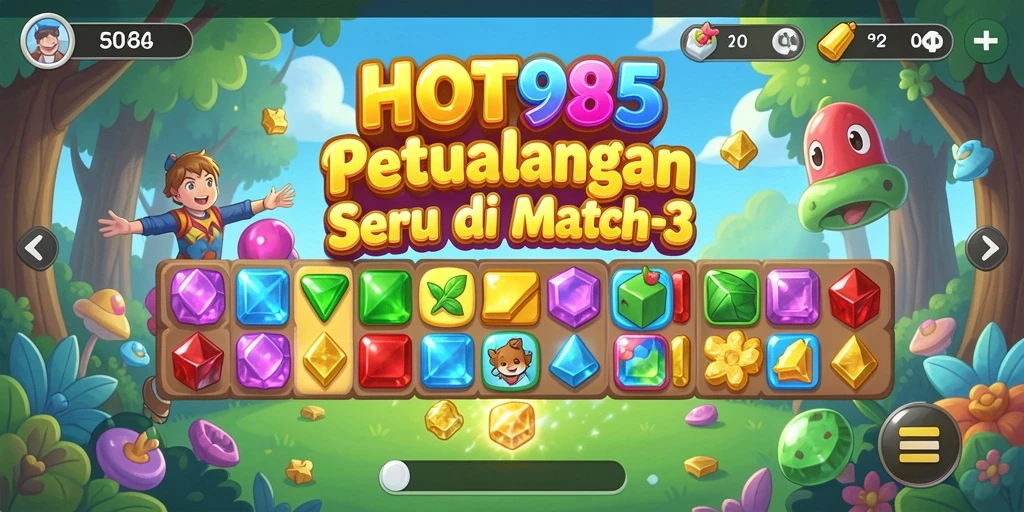 Tampilan gameplay HOT985 dengan aksi Match-3 yang seru.