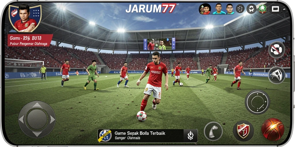 Tampilan gameplay game sepak bola JARUM77 yang mendebarkan.
