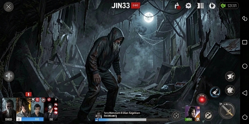 Tangkapan layar gameplay JIN33 dengan efek Horror yang mendalam.