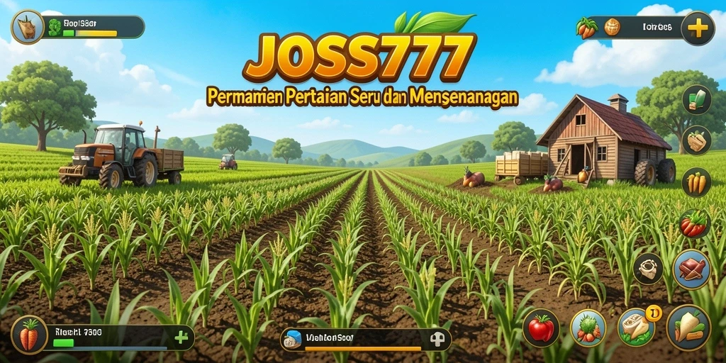 Tampilan gameplay seru dari JOSS777 saat merawat kebun yang subur.