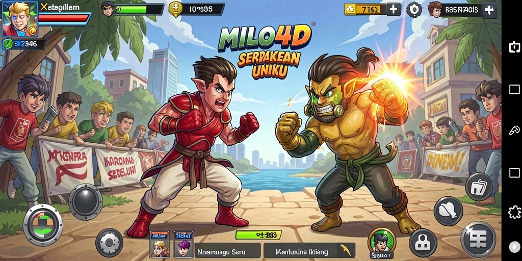 Screenshot utama MILO4D menampilkan aksi pertarungan yang mendebarkan.