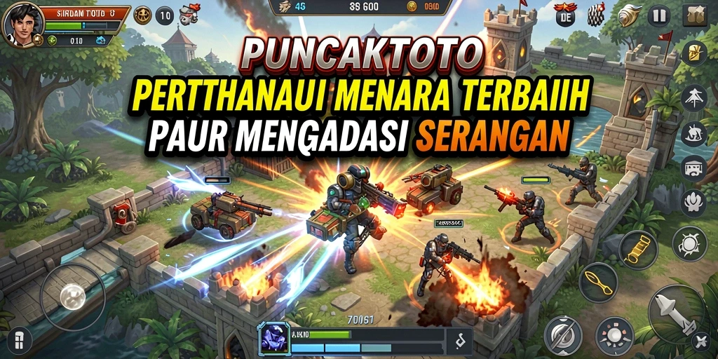 Tampilan gameplay PUNCAKTOTO yang penuh aksi dan strategi Tower Defense.