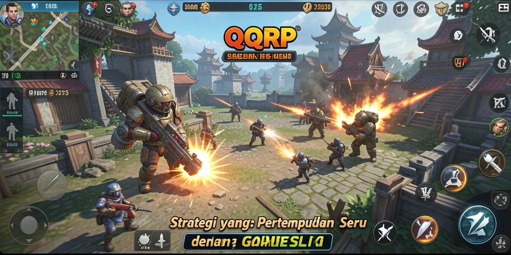Tangkapan layar gameplay QQRP menunjukkan aksi pertempuran strategis yang seru.