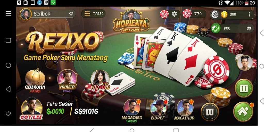 Tangkapan layar permainan REZIXO yang menampilkan aksi poker yang seru.