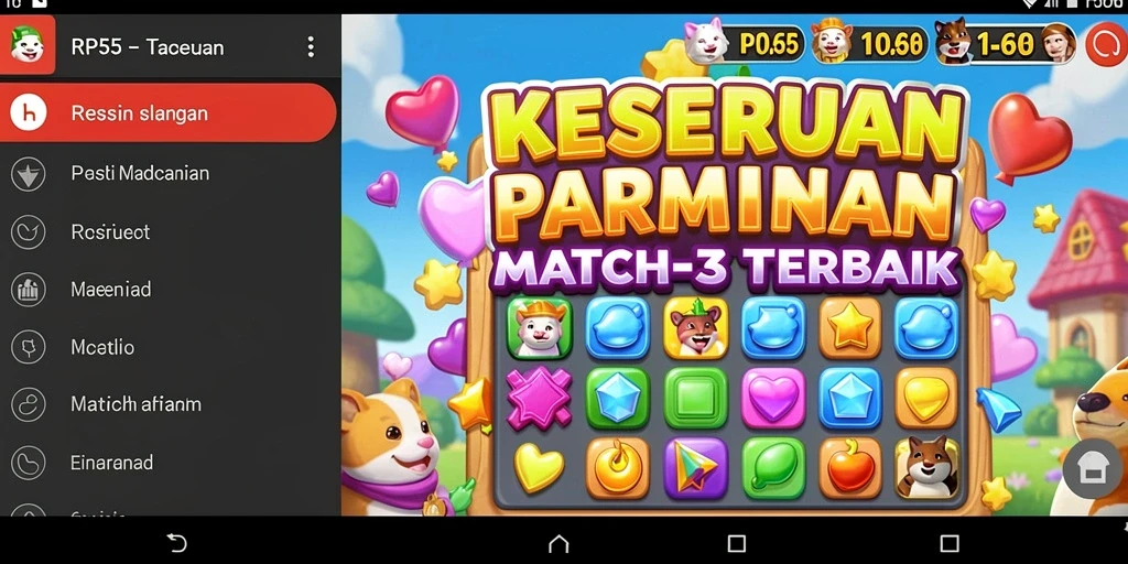 Tampilan gameplay seru RP55 dalam permainan Match-3.