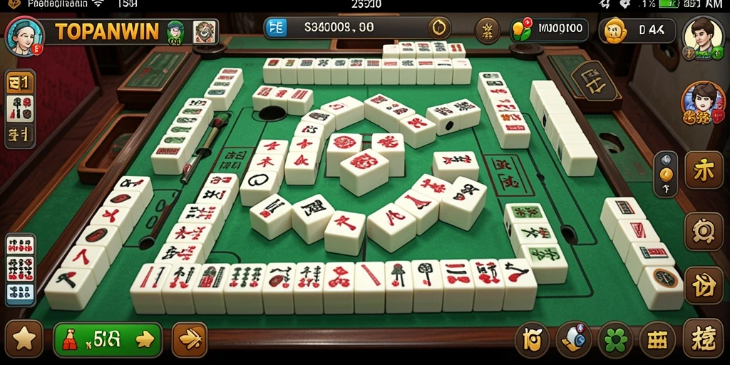 Screenshot permainan TOPANWIN menunjukkan gameplay Mahjong yang menarik.