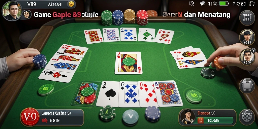 Screenshot utama V89 menampilkan gameplay Gaple yang seru.